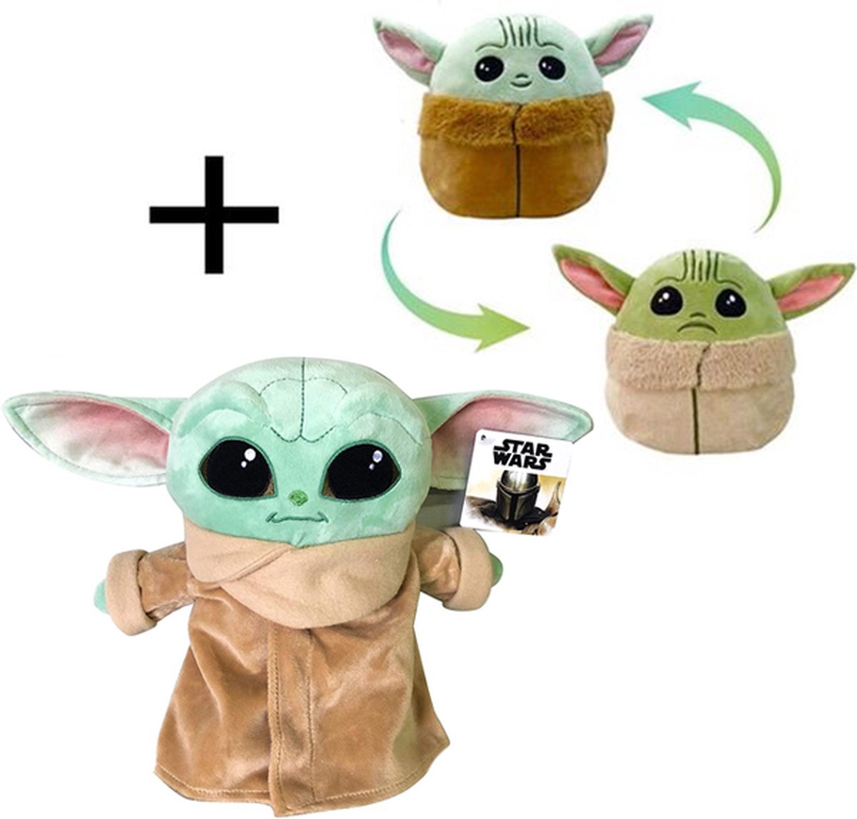 Disney Star Wars The Mandalorian - Yoda Pluche Knuffel 26 cm + The Child Mood (Omkeerbaar) 10 cm | The Child Groku - The Last Jedi Speelgoed knuffelpop voor kinderen jongens meisjes | Porg Darth Vader Luke Skywalker Storm Trooper